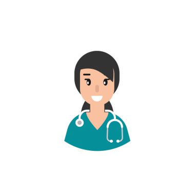 Steteskoplu gülümseyen kadın doktor. Beyaz üzerine izole edilmiş kullanıcı avatarı. Tıbbi internet danışmanlığı. Sağlık hizmetleri danışmanlık sitesi. Hastane desteği devrede. Vektör illüstrasyonu