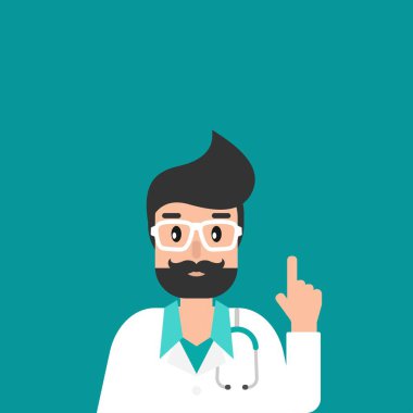 Erkek doktor avatar. Tıbbi internet danışmanlığı. Sağlık hizmetleri danışmanlık sitesi. Hastane desteği devrede. Bilgisayar doktoru. Doktora sor. Mavi üzerine vektör düz illüstrasyon