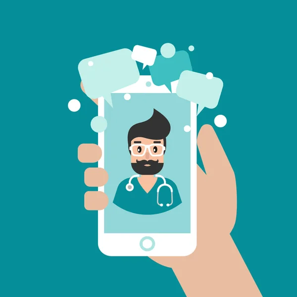 Main Tenant Smartphone Avec Médecin Écran Consultation Médicale Sur Internet — Image vectorielle