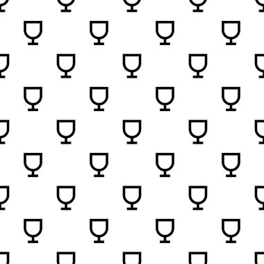 Şarap kadehleriyle kusursuz desen. Beyaz arkaplanda siyah, basit bir süs. Vektör çizimi. Tatil, kutlama, tost, parti. Restoran, bar, kafe için doku