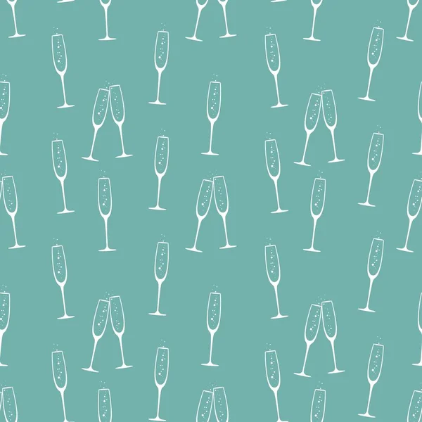 Seamless Pattern Champagne Glasses White Simple Ornament Blue Background Vector — Stock Vector
