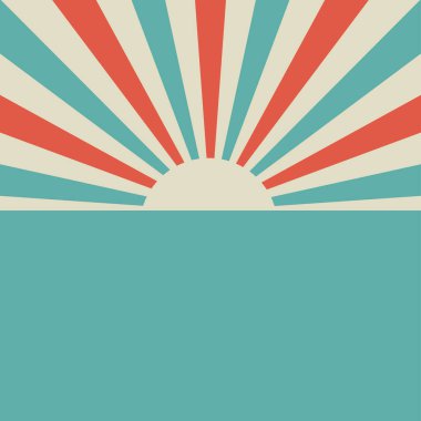 Güneş ışığı retro soluk grunge posteri. ---------------------- renk patlaması arka planı. Vektör çizimi. Güneş ışını arka planı. Enkaz parçalarıyla benekli eski bir kağıt parçası. Eski tarz.