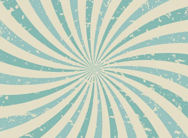 Güneş ışığı geniş spiral grunge arkaplan. yeşil ve bej arka plan. Vektör yatay illüstrasyon. Güneş ışını arka planı. Enkaz parçalarıyla benekli eski bir kağıt parçası. Klasik sirk posteri