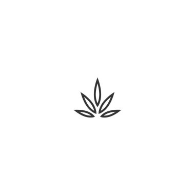 Beyaz üzerinde siyah kenevir ya da kenevir yaprağı var. CBD, Cannabidiol, marihuana tıbbi işaretleri. Eko Endüstri logosu. Vektör illüstrasyonu.