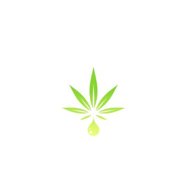 CBD kenevir yağı ikonu. Yeşil kenevir ya da kenevir yaprağı damla ya da damla. Beyaz üzerine izole edilmiş. Cannabidiol, marihuana tıbbi işareti. Eko Endüstri logosu. Vektör illüstrasyonu.