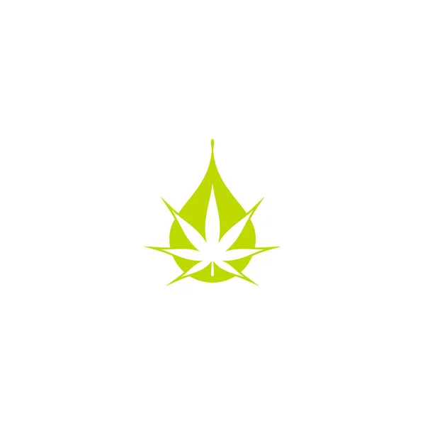 Cbd麻油图标 绿麻或大麻叶呈滴滴状 被白色隔离 大麻酚 大麻的医疗标志 生态工业标志 矢量说明 — 图库矢量图片