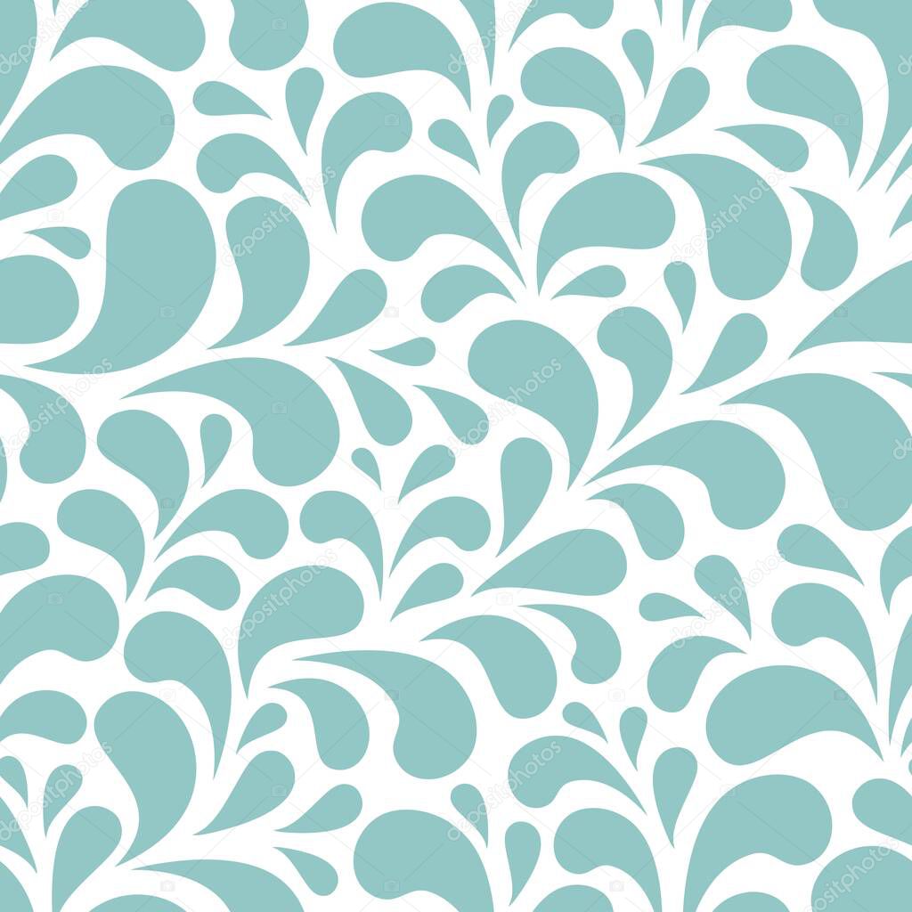 Seamless abstract pattern with blue and turquoise drops or petals on white background. Vintage floral background. Vector illustration. Cute ornament for print