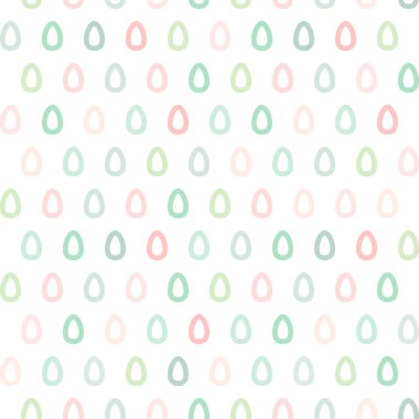 Beyaz üzerine izole edilmiş farklı renklerde Paskalya yumurtaları ile kusursuz desen. Şirin Vektör illüstrasyonu. Yumuşak renkler.