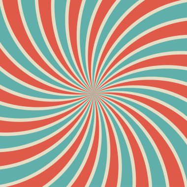 Güneş ışığı retro arka planı. Mavi ve kırmızı arkaplan patlaması. Vektör sirk illüstrasyonu. Güneş ışını arka planı. Eski kağıt. Eski tarz.