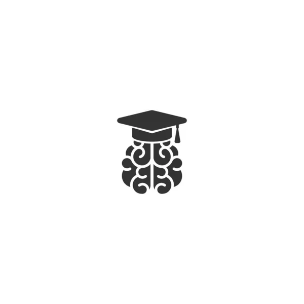 Black Brain Mortar Board Cap Intellect Education Knowledge Simple Pictogram — Stock Vector