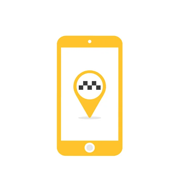 Tela Smartphone Com Pino Amarelo Táxi Vector Táxi Ícone Aplicativo — Vetor de Stock