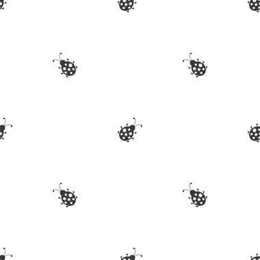 Kusursuz uğurböceği ailesi yürüyüş süsü. Beyaz arka planda siyah dişi böcekler. Parlak yaz vektör deseni. Kağıt ya da kumaş izi.