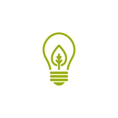 Yeşil yapraklı, parlayan elektrik ampulünün yeşil çizgisi. White 'ta izole edilmiş. Düz çizgi simgesi. Vektör çizimi. Yeşile git. Çevre dostu. Dünya çevresi günü