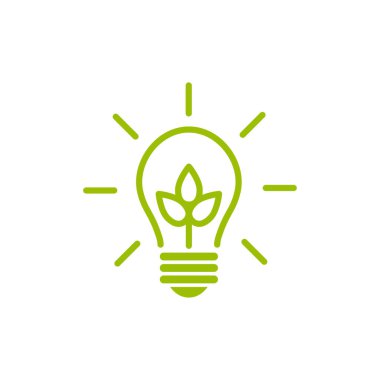 Yeşil yapraklı, parlayan elektrik ampulünün yeşil çizgisi. White 'ta izole edilmiş. Düz çizgi simgesi. Vektör çizimi. Yeşile git. Çevre dostu. Dünya çevresi günü