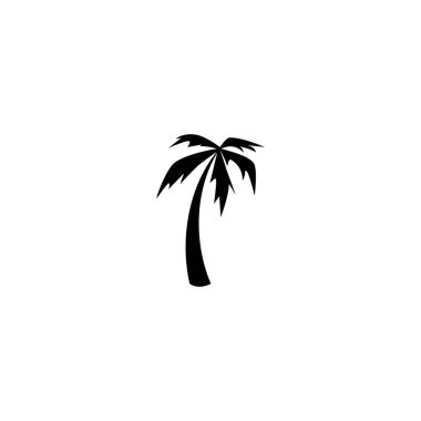 Siyah palmiye ağacı silueti beyaza izole edilmiş. Vektör düz çizim. Turizm, yolculuk, tropik tatil ikonu.