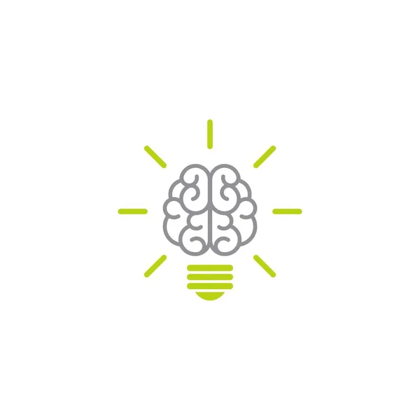 Green Bulb Brain Rays Flat Icon Isolated White New Business — Stock Vector