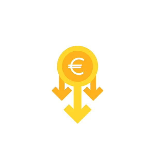 Moeda Euro Dourada Setas Para Baixo Ícone Vetorial Plano Isolado — Vetor de Stock