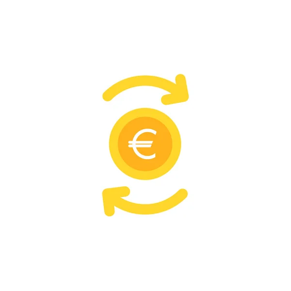 Duas Flechas Redondas Douradas Com Moeda Euro Dourada Ícone Plano — Vetor de Stock