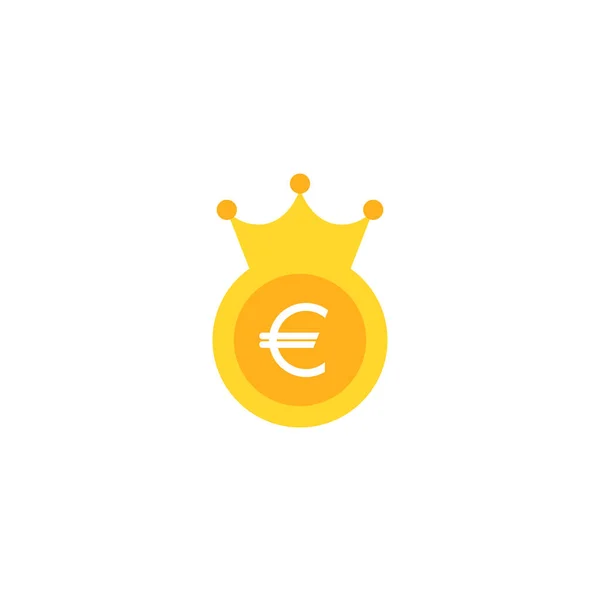 Moeda Euros Ouro Com Coroa Real Ícone Plano Isolado Fundo — Vetor de Stock