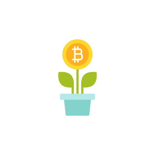 Plant Pot Green Leaves Bitcoin Flower Vector Icon Income Growth — Stock Vector