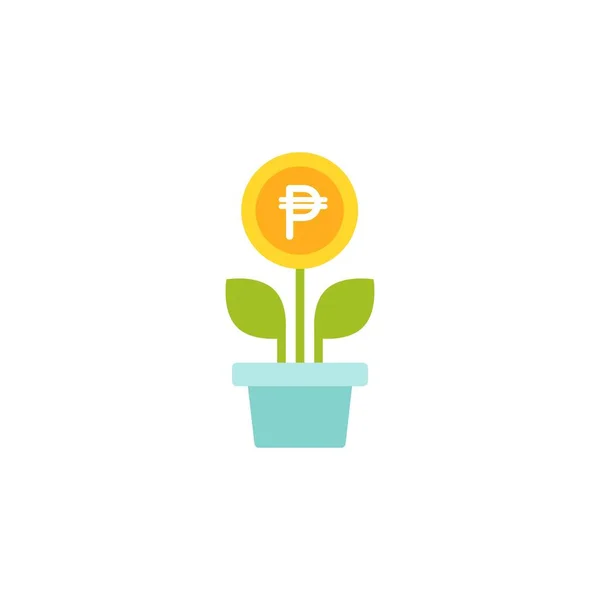 Plant Pot Green Leaves Peso Coin Flower Vector Icon Income — Stock Vector