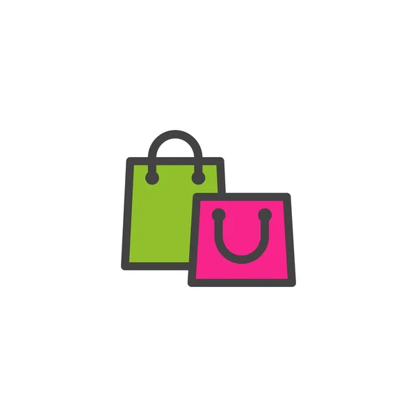 两个购物袋 白色上的扁平图标 矢量图解 时尚的采购包装 简单的象形文字绿色和粉色 — 图库矢量图片