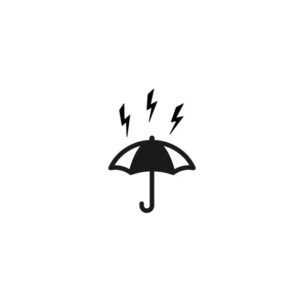 Black Open Umbrella Lightnings Thunderbolts Flat Icon Isolated White Flat — Stock Vector