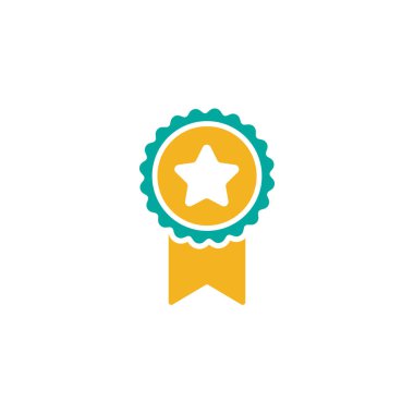 Kurdeleli ve yeşil yıldızlı mavi daire. Düz etiket simgesi. Beyazda izole edilmiş. Kabul düğmesi. Vektör ödülü illüstrasyonu. Kalite kontrolü. Sertifikalı madalya. Onaylanmış pul. Geçerli mühür