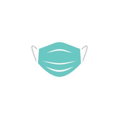 Mavi düz tıbbi maske beyaz arka planda izole edilmiş. Karantina sembolü. Ağız koruması, virüs koruması, zehirli hava solunum cihazı. cerrahi maske