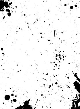 Benekli kağıt, boya ya da mürekkep damlaları ve beyaz arka planda sıçramalar. Siyah beyaz grunge posteri. Tahıllı yüzey. Enkaz parçacıkları ile vektör kirli pankart.