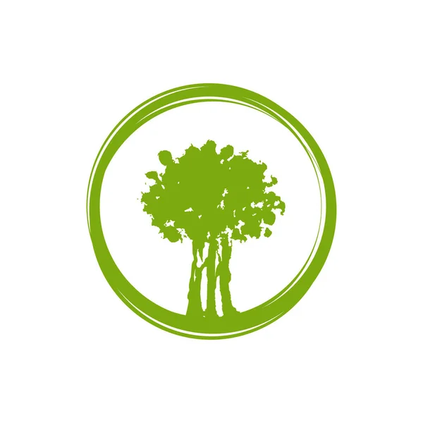 Grön Färg Ritade Träd Logotyp Isolerad Vitt Ekologisk Symbol Naturlig — Stock vektor