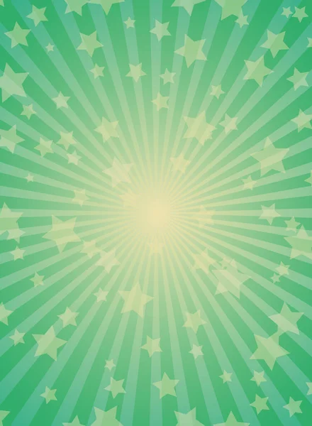 Rayos Sol Fondo Color Verde Dorado Reventan Fondo Con Estrellas — Vector de stock