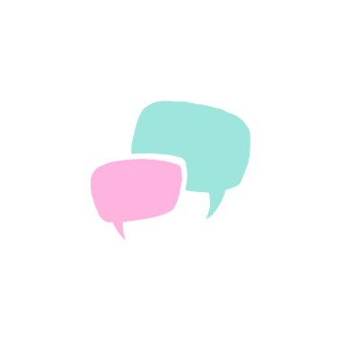 Beyaz arka planda izole edilmiş iki konuşma balonu. Vektör düz simge. Diyalog, forum, mesaj sembolü. Sonuç, iletişim, eğitim resmi.