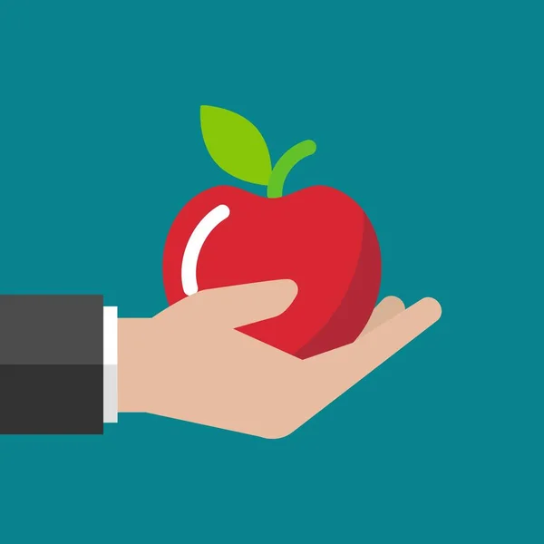 Χέρι Κρατώντας Κόκκινο Ώριμο Μήλο Φρέσκα Φρούτα Μια Χούφτα Μπλε — Διανυσματικό Αρχείο