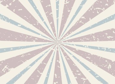 Güneş ışığı solmuş grunge arkaplanı. Soluk kırmızı, mavi bej rengi patlama arkaplanı. Vektör çizimi. Güneş ışını duvar kağıdı. Enkaz parçalarıyla benekli eski bir kağıt parçası. Klasik sirk posteri