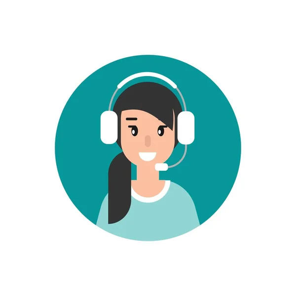 Ευτυχισμένη Γυναίκα Χειριστής Ακουστικά Και Μικρόφωνο Μπλε Κύκλο Επίπεδη Διανυσματική — Διανυσματικό Αρχείο