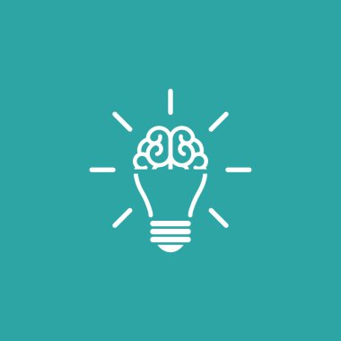 Beyin ve ışın düz ikonlu çizgi ampulü. Mavi arka planda izole edilmiş. Yeni bir iş fikri. Zeki, zeki, yaratıcı sembol Vektör çizimi. Bilgi, çözüm, yenilik işareti