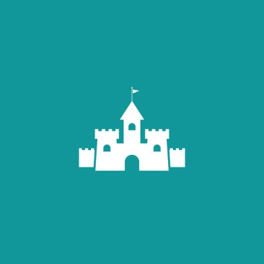 Kale ikonu. Kule, savunma, kale, güvenlik işareti. Peri masalı, sihir, fantezi logosu. Tatil günü. Mavi üzerine izole edilmiş vektör çizimi