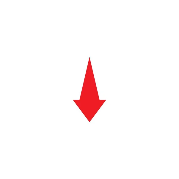 赤い矢印がアイコンを下に 衝突の概念 ダウンロードサイン 白で隔離されてる ベクトルフラットボタン — ストックベクタ