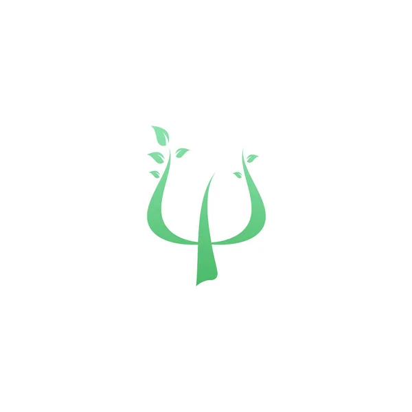 Letra Verde Griega Psi Con Hoja Logotipo Neuropsicología Psicología Aislado — Archivo Imágenes Vectoriales