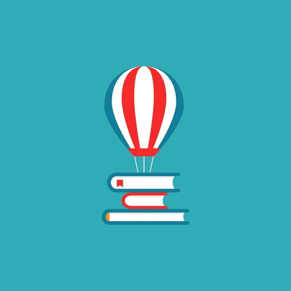 Stapel Von Büchern Mit Luftballon Isoliert Auf Blauem Hintergrund Vektorflache — Stockvektor