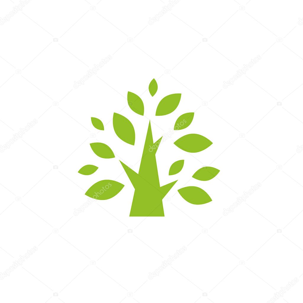 Green flat tree with sharp leaves isolated on white. organic symbol. Natural, fresh, eco logo. Wild nature. environment day logo. Earth day or Arbor day icon. Vector illustration. Clip art