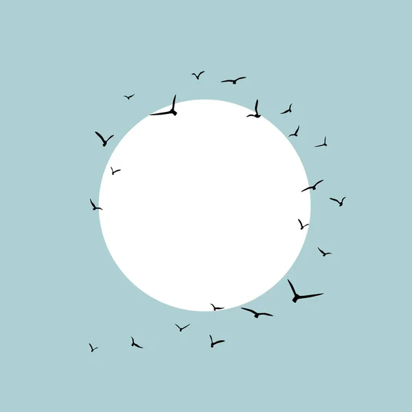 纸架与圆形和飞行的鸟黑色燕子在天空与白色的太阳 鸟的踪迹 抒情诗文本框 — 图库矢量图片