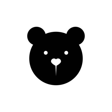 Ayı kafasının siyah çizgi film silueti. Beyaz arkaplanda izole edilmiş vektör düz simgesi. Boz logo. vahşi, güç, doğa, kış sembolü.