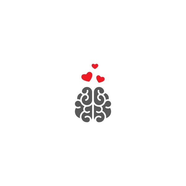 Cerebro Gris Con Corazón Rojo Icono Inteligencia Psicología Conocimiento Pictograma — Vector de stock