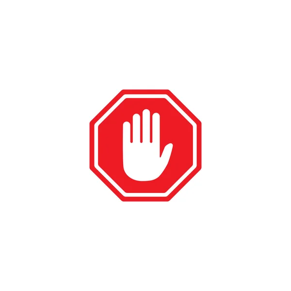 Wit Handsilhouet Rode Achthoek Geïsoleerd Witte Achtergrond Stop Ban Blokteken — Stockvector