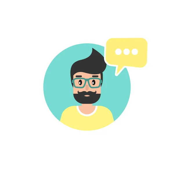 Bearded Man Speech Bubble Blue Circle Talk Chat Message Communicate — Stock Vector