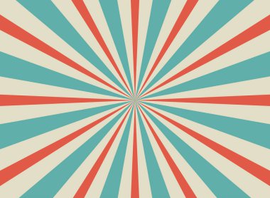 Güneş ışığı yatay arka plan. Soluk kırmızı, mavi, bej renkli arka plan patlaması. Vektör çizimi. Sihirli ışık, güneş ışını duvar kağıdı. Eski kağıt güneş patlaması. Sirk posteri, afiş