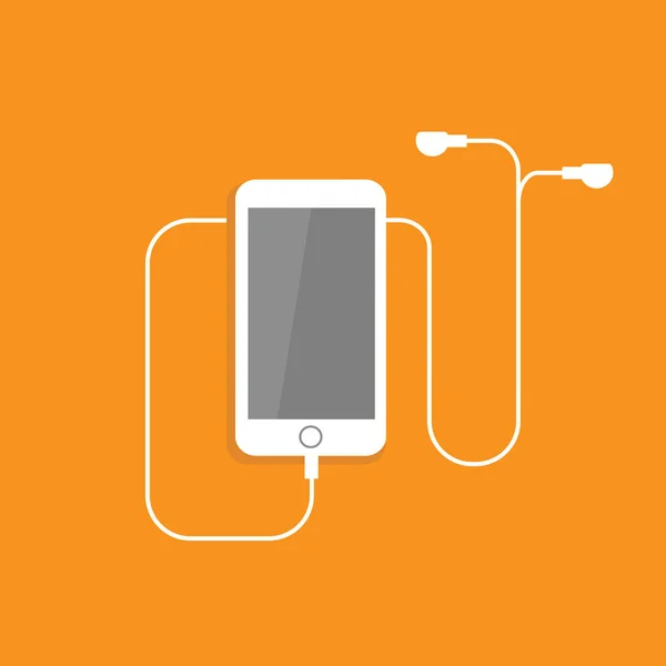 Λευκό Smartphone Ακουστικά Επίπεδο Διανυσματικό Εικονίδιο Που Απομονώνεται Πορτοκαλί Χρώμα — Διανυσματικό Αρχείο