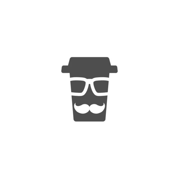 Café Para Llevar Con Gorra Vasos Hipster Bigotes Taza Cartón — Vector de stock